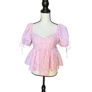 English Factory Pink Puff Sleeve Top Size Medium